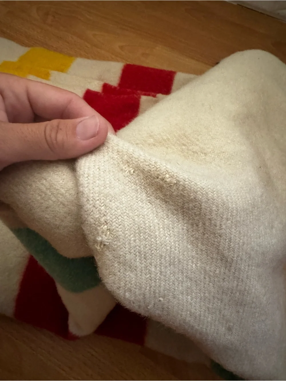 Husdon Bay 5 point Striped Wool Blanket - Cream with Multicolor Stripes